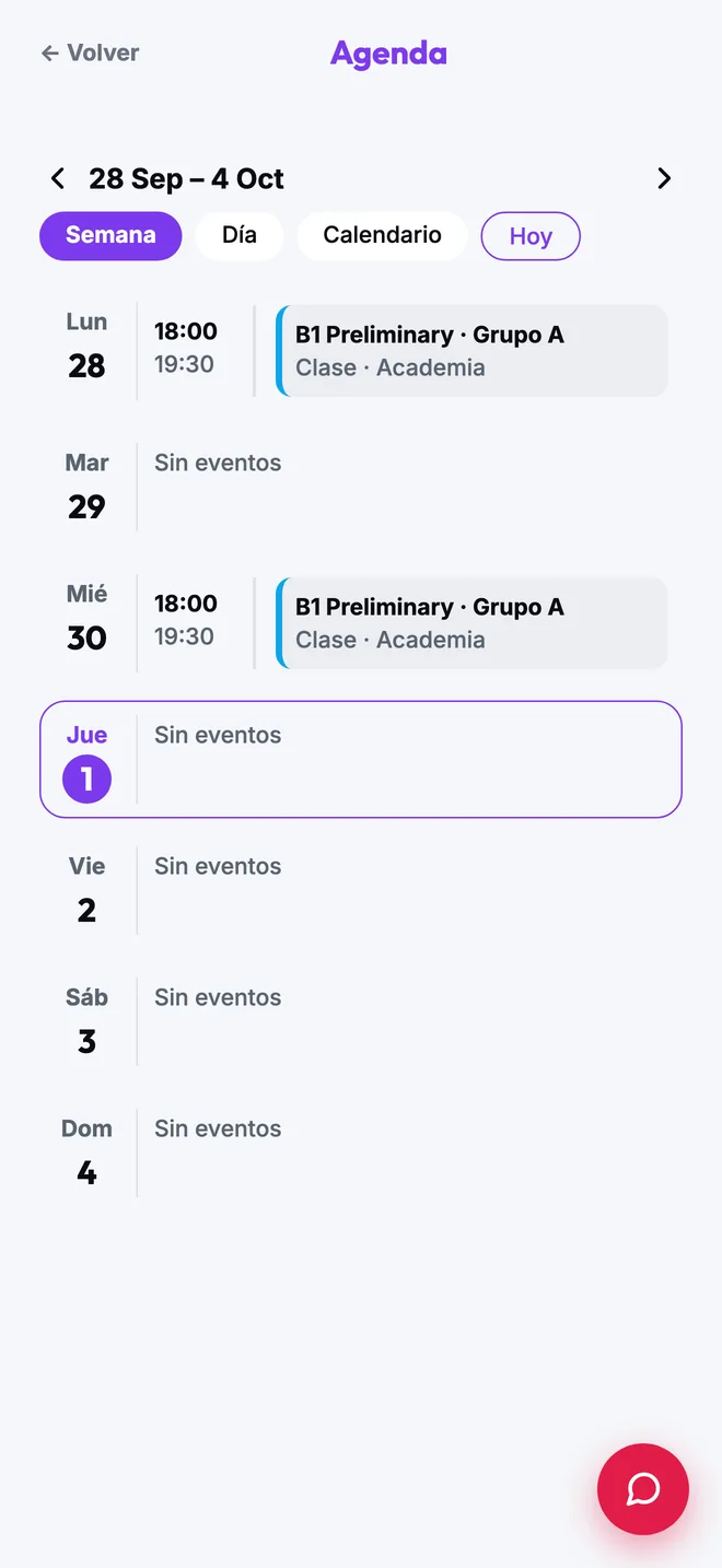 Agenda semanal del alumno