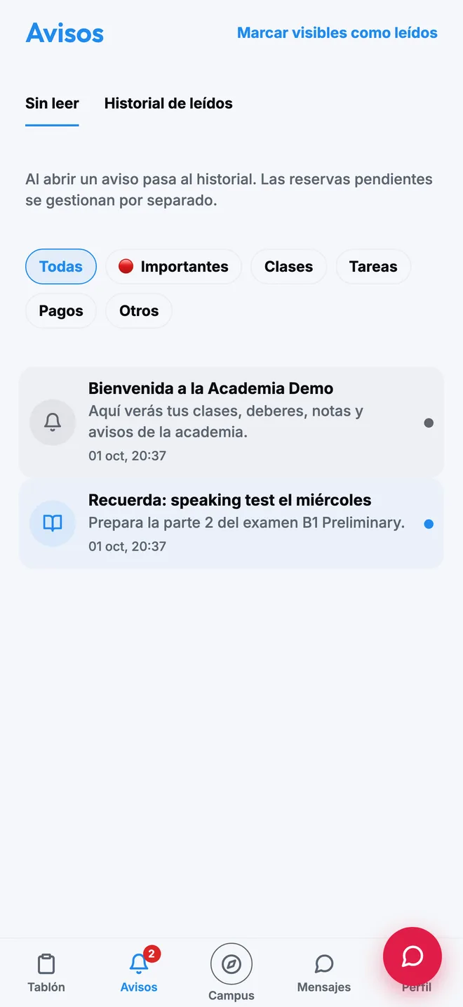 Avisos de la academia