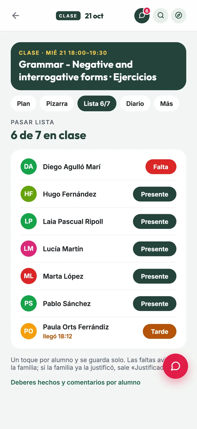 Pasar lista con un toque por alumno
