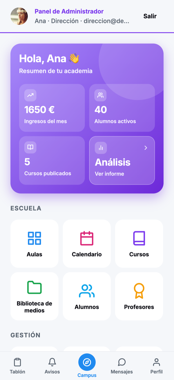 Panel de administrador